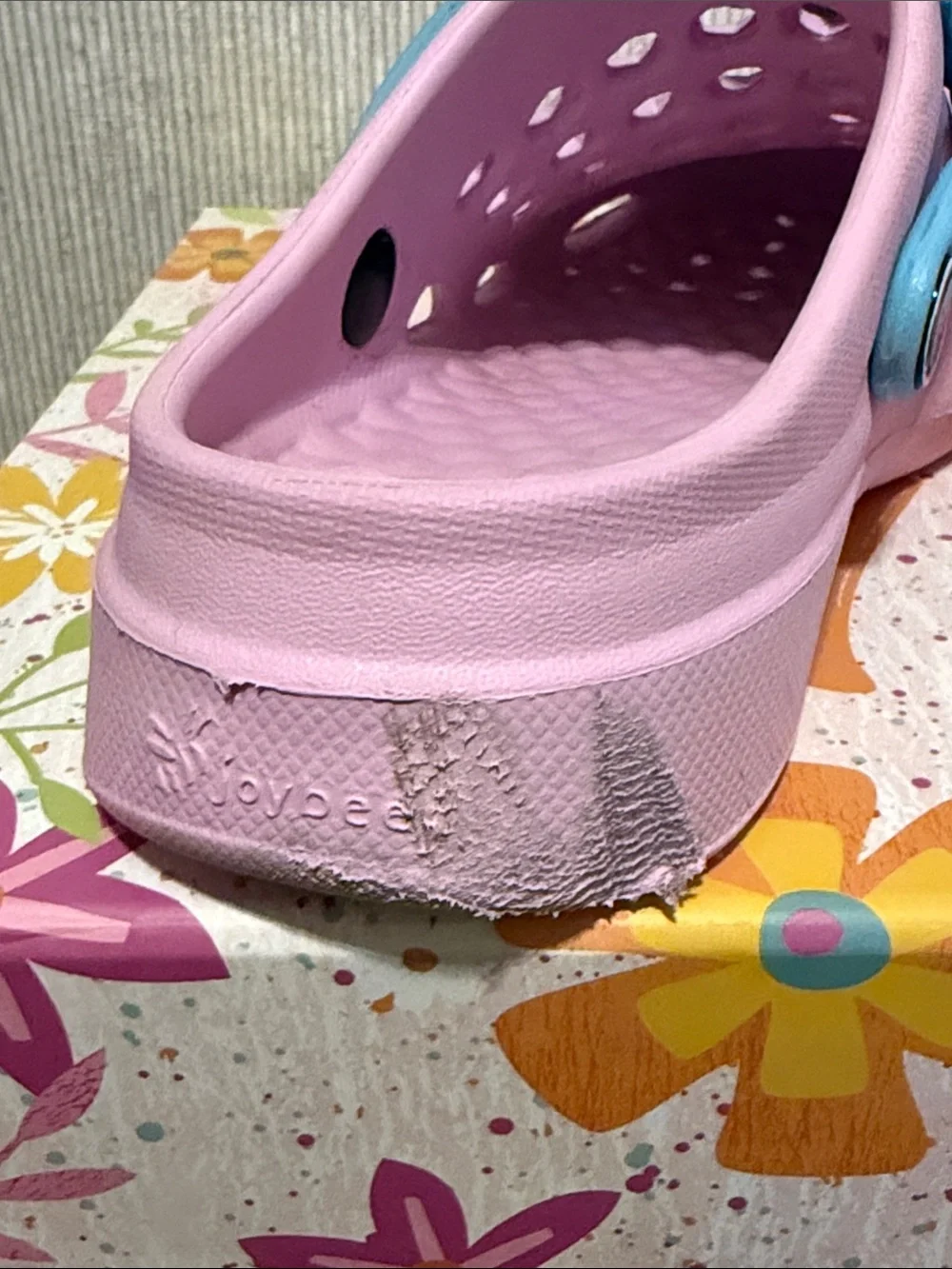 Girls JoyBees Pink Foam Clog Sandals with Blue Heel Strap